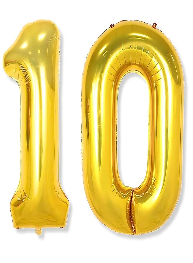 Flyloons بالون ذهبي من رقائق الألومنيوم على شكل الرقم 10 من فلاي لونز، مقاس 16 بوصة، عبوة من قطعتين لتزيين حفلات أعياد الميلاد | بالونات الذكرى العاشرة | عشرة - Image 1